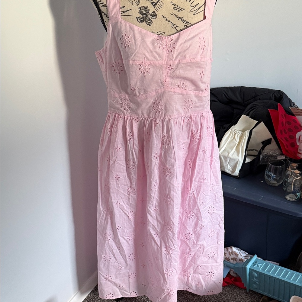 J. Crew Factory Pink Eyelet Midi Dress